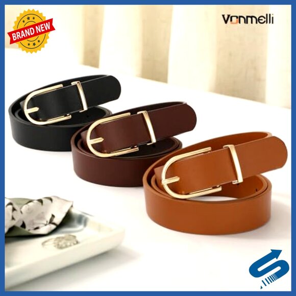 3 Pack Faux Leather Belts Gold Buckle Women\'s Dress Casual Size M main image 6